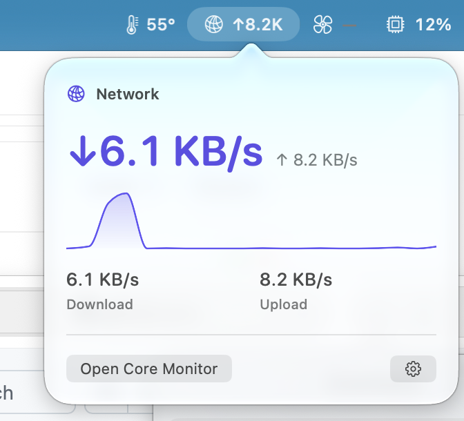 Network panel opened from the menu bar.